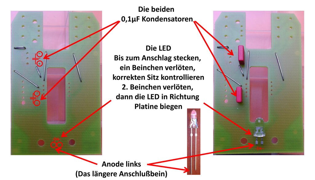 Kondensatoren und LED bestücken